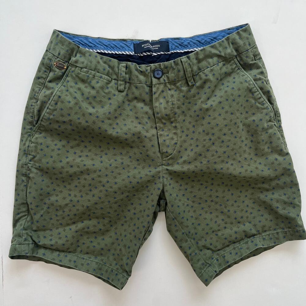 Scotch & Soda Men’s Printed Chino Shorts Green Blue Size 30 W30